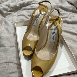 ✨Jimmy Choo✨ Nova Patent Leather Peep-Toe Slingback Pumps